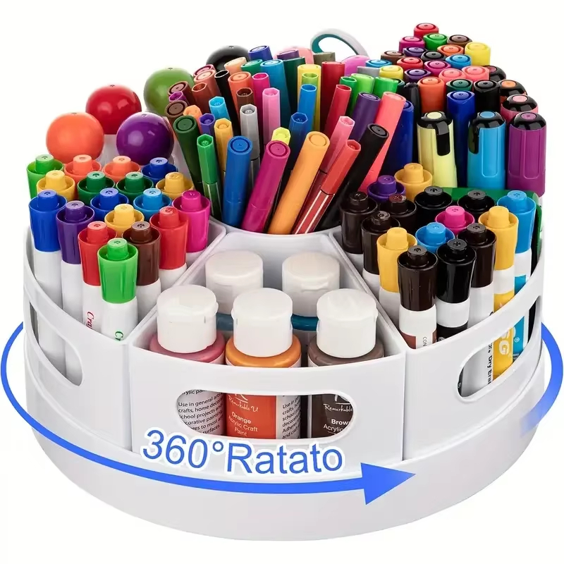 Tech Accessories For Office - 360 ° ที่จัดระเบียบโต๊ะทำงานแบบหมุนได้พร้อมช่องเก็บของ 7 ช่องที่ถอดออกได้ ที่ใส่ปากกาอเนกประสงค์
