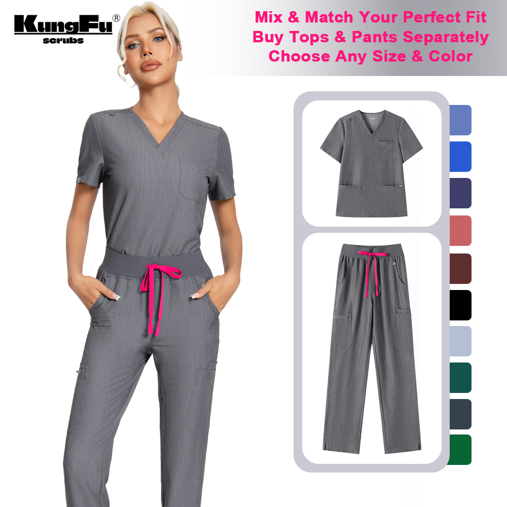 Vet Tech Accessories - ชุดยูนิฟอร์มพยาบาลหญิง KUNGFU SCRUBS เสื้อสครับทางการแพทย์ ต้านเชื้อแบคทีเรีย เนื้อผ้านุ่ม
