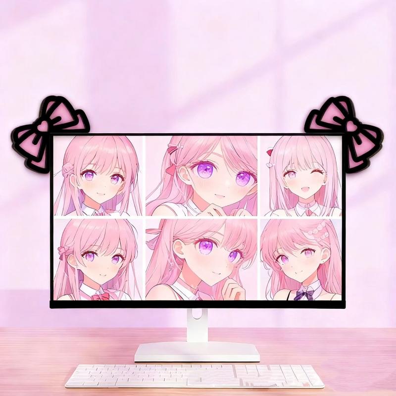 Tech Accessories Desk - โบว์ไม้ตกแต่งหน้าจอ 1/2 ชิ้น น่ารัก สไตล์ 2D