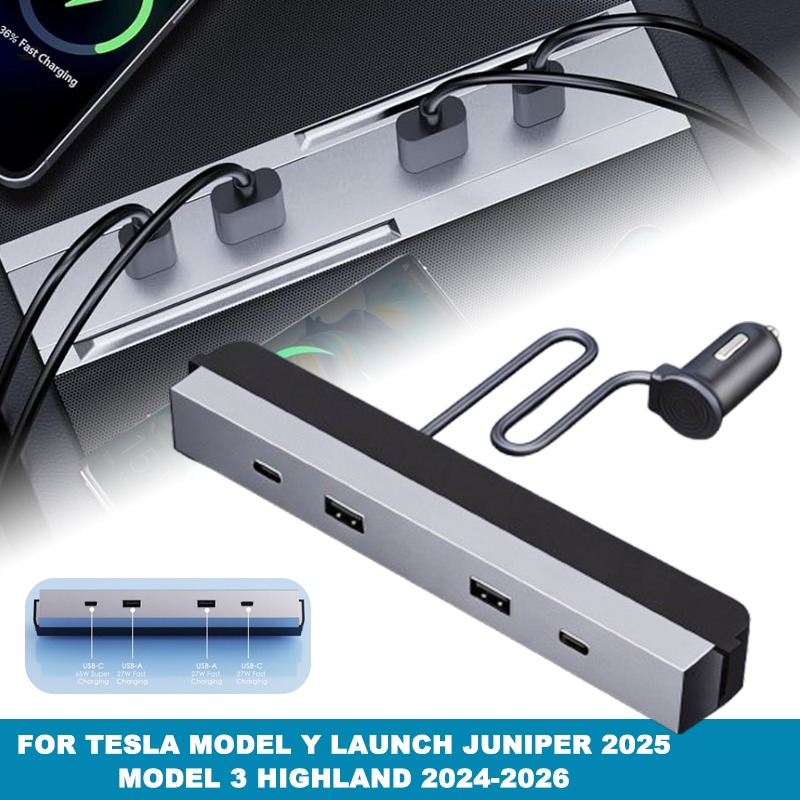 Type C Multiport Adapter - อะแดปเตอร์คอนโซลกลางรถยนต์ มัลติพอร์ต 65W Type-C USB HUB