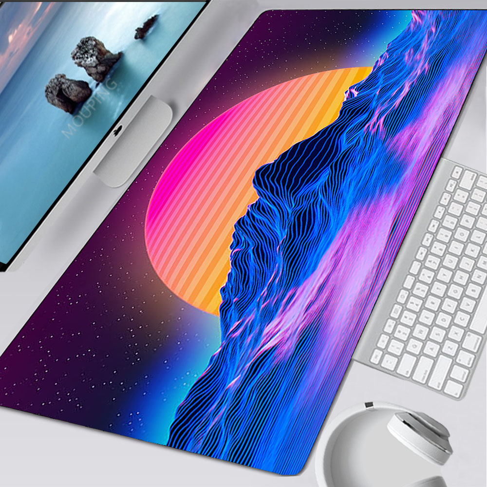 Tech Accessories Desk - Vaporwave Mousepad Retrowave/synthwave 900x400 แผ่นรองเมาส์น่ารักโต๊ะพรมอุปกรณ์เสริมสําหรับเล่นเกมคอมพิวเตอร์เกมตารางแผ่นรองเม้าส์